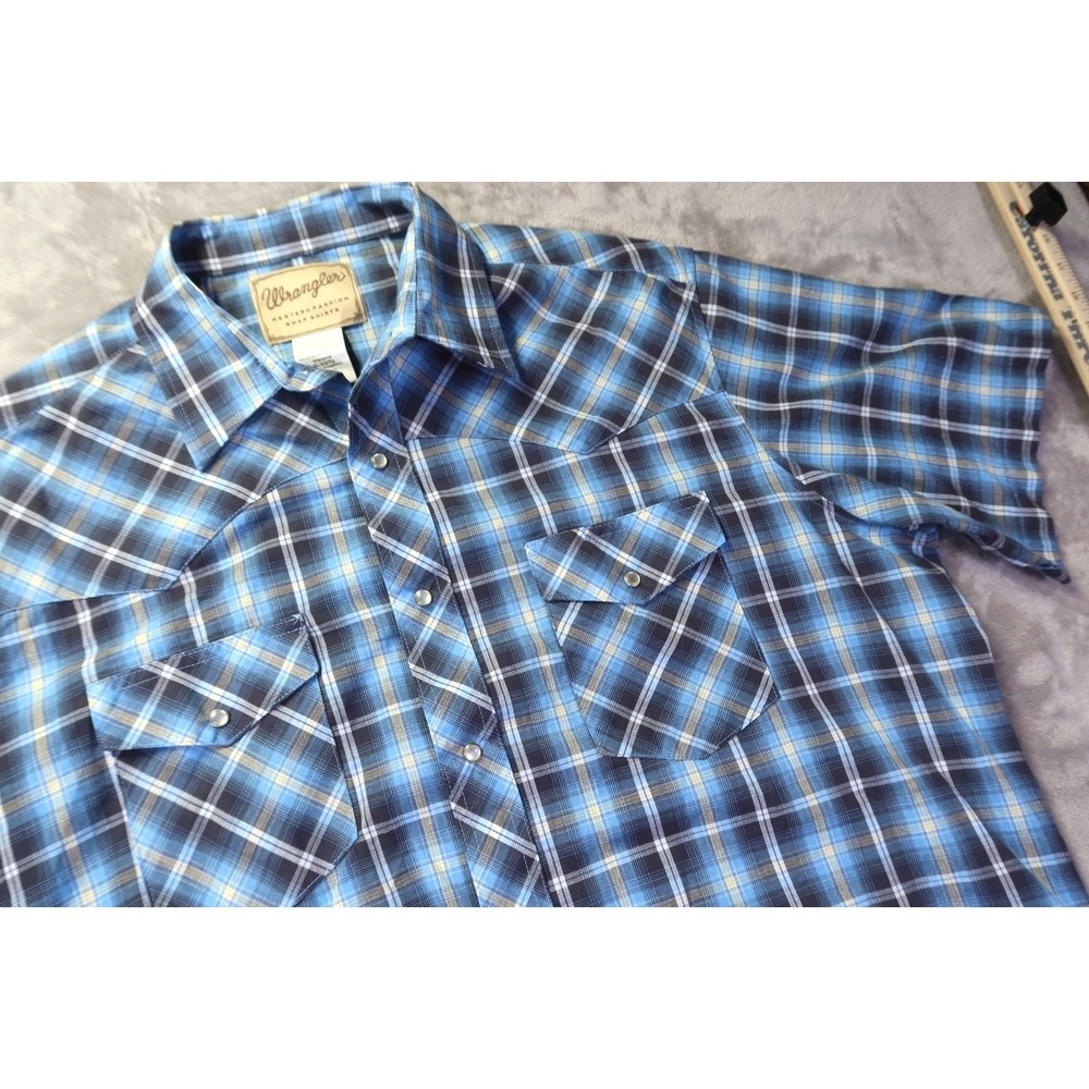 Wrangler Western‎ Pearl Snap Button Shirt Men's Size XL Blue Rodeo Cowboy Ranch